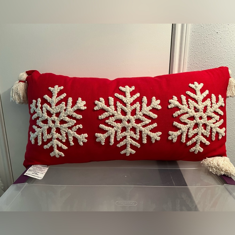 Festive Red Snowflake Holiday Pillow